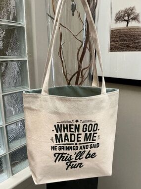 Tote Bag, Embroidered Custom Made, Funny Religious God Faith, Made in Canada